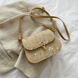 Fashion Lace Flower Shoulder Crossbody Bags for Women Summer Beach Straw Messenger Bags Handmade Woven Ladies Shoulder Bags