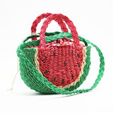 Summer Cute Watermelon Shape Straw Bag Fashion Rattan Wicker Hand Woven Half-round Handbag Vacation Beach Travel Crossbody Bag