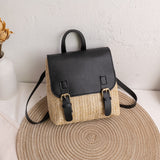 Vintage Straw Backpack Women's Fashion Shoulder Bag Versatile Straw Woven PU Leather Elegant Luxury Designer Small Backpack