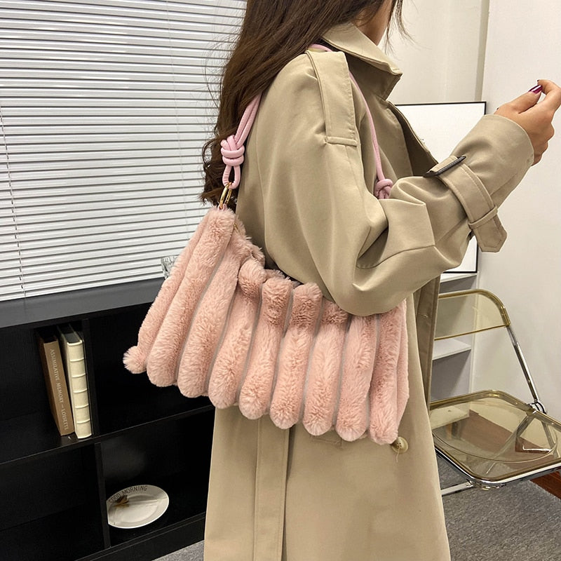 Vvsha Soft Plush Shoulder Bags For Women 2023 Winter New Designer Purses And Handbags Luxury Underarm Hobo Tote Large Capacity Fur Bag