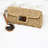 New Fashion Ladies Straw Bag Summer Cute Retro Leopard Hand-woven Handbag Key Money Beach Holiday Long Bag Clutch