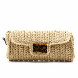 New Fashion Ladies Straw Bag Summer Cute Retro Leopard Hand-woven Handbag Key Money Beach Holiday Long Bag Clutch
