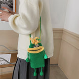 Cute Cartoon Crossbody Bags Mini Mobile Phone Bags for Female Hand-woven Female Small Messenger Bag DIY Knit Women Shoulder Bags