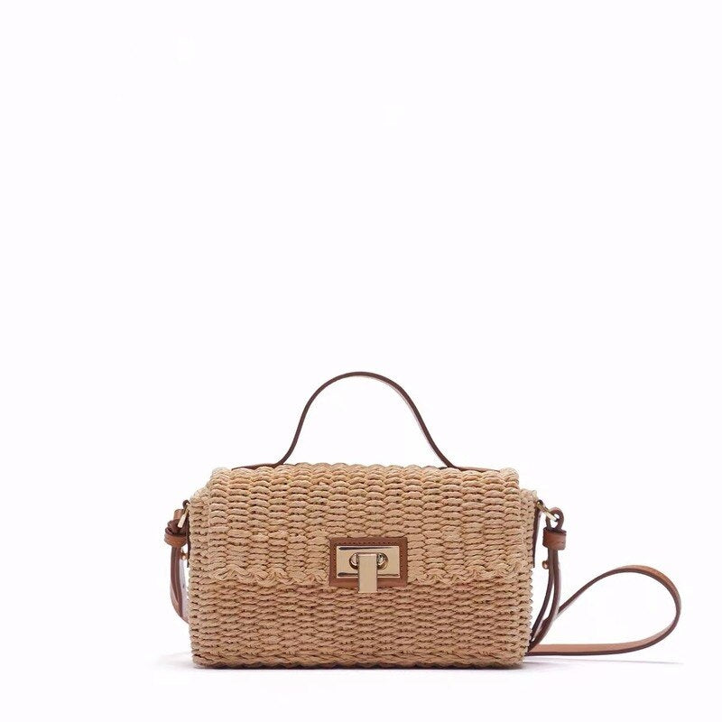 Luxury Brand Straw Woven Bag ZA New Female Bag Small and Cute Beach Seaside Single-shoulder Messenger Bag Woven Bag Fashion