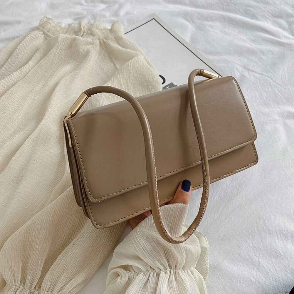 Simple Solid Color Women Shoulder Bags Totes PU Leather Fashion Flap Small Top-Handle Bags Female Casual Underarm Bags Handbags