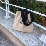 Women Tote Bag Aesthetic Solid Color Students Casual Handbag Shoulder Bag Large Capacity Oxford Reusable Shopping Beach Bag 2022