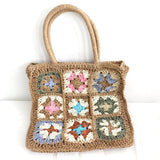 Bohemian Style Handmade Straw Bag Designer Multicolor Flowers Splicing Braided Crochet Shoulder Bag Summer Beach Floral Tote