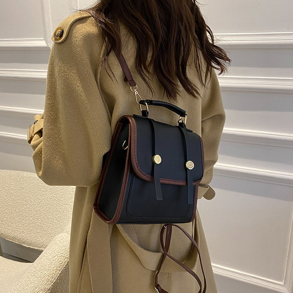 Vvsha Women Casual Backpacks Korean Preppy Style Shoulder Bags for Girls Student Schoolbags PU Leather Ladies Daily Crossbody Bags
