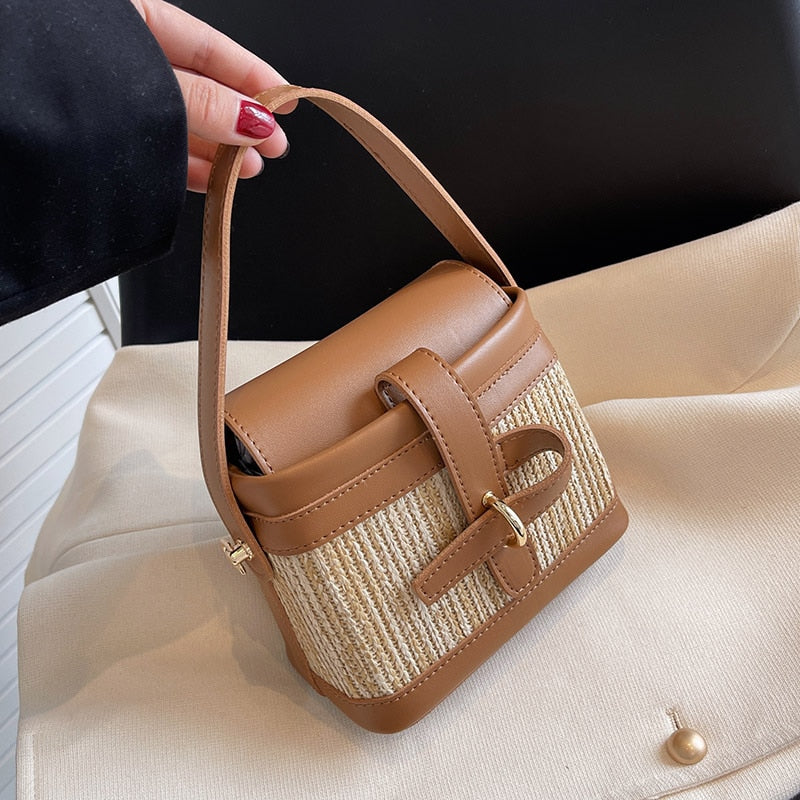 Mini Straw Bucket Bags for Women 2022 Summer Trendy Crossbody Bags Lady Travel Purses and Handbags Female Shoulder Simple Bag