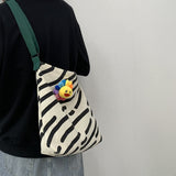 Women Canvas Shoulder Bag Zebra Stripes Print Ladies Casual Handbag Tote bag Large Capacity Cotton Reusable Shopping Beach Bag