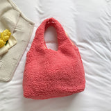 Women's Plush Handbags Autumn Winter Fleece Large-capacity Top-handle Bag Soft Plush Female Shoulder Bags Shopping Clutches