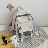 Schoolbag Backpack for Teenage Girls Korean Harajuku Students' Women's Cute Canvas Backpack Shoulder Messenger Bags with Pendant