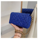 Vvsha Women's Blue Quilted Shoulder Bag New Thick Chain Pu Leather Fashion Handbags Casual Simple Small Flap Designer Women's Bag