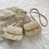 Fashion Lace Flower Shoulder Crossbody Bags for Women Summer Beach Straw Messenger Bags Handmade Woven Ladies Shoulder Bags