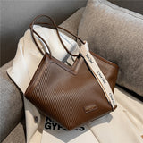 Vvsha Vertial Striped Shoulder Tote Bags For Women 2023 Vinatge Designer Large Capacity Shopper Purse Work Ladies Handbags