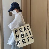 Women Canvas Shoulder Bag Letter Printing Ladies Casual Handbag Tote Bag Large Capacity Cotton Reusable Shopping Beach Bag 2022