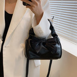 Small Pleated Short Handle Bow Design Small Handbags Women PU Leather Shoulder Crossbody Sling Bags 2022 Luxury Cute Purses