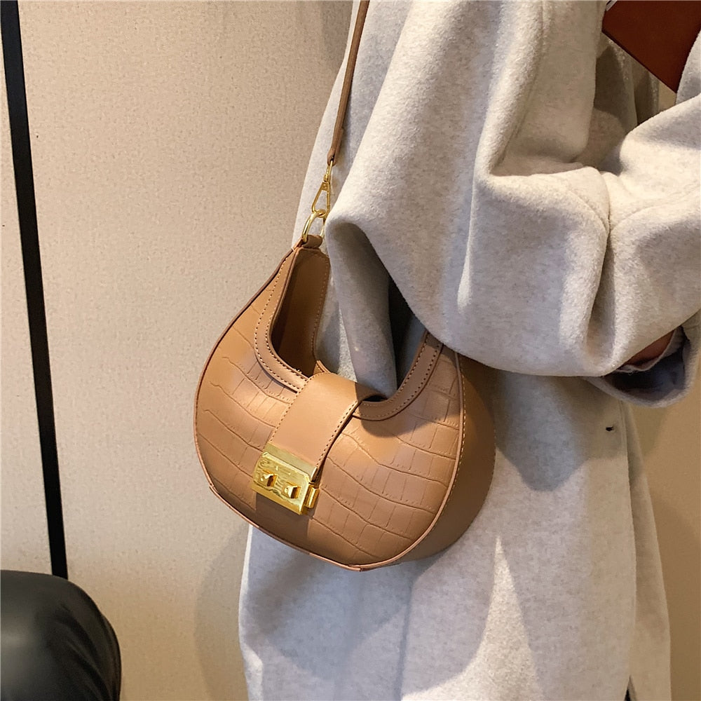 HALF MOON Unique Women's Shoulder Bag With Leather Strap 