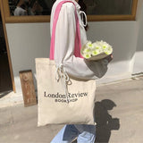 Women Canvas Shoulder Bag London Review Bookshop Ladies Casual Handbag Tote Reusable Large Capacity Cotton Shopping Beach Bag