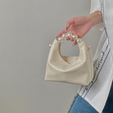 Graduation Gift Pearl Handle Women Small Clutch Handbags Fashion Chain Female Shoulder Messenger Bag Solid Color Ladies Hobos Tote Purse Bag