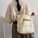 Canvas Shoulder Bag For Women Cartoon Printing Ladies Casual Handbag Tote Bag Large Capacity Cotton Reusable Shopping Beach Bag