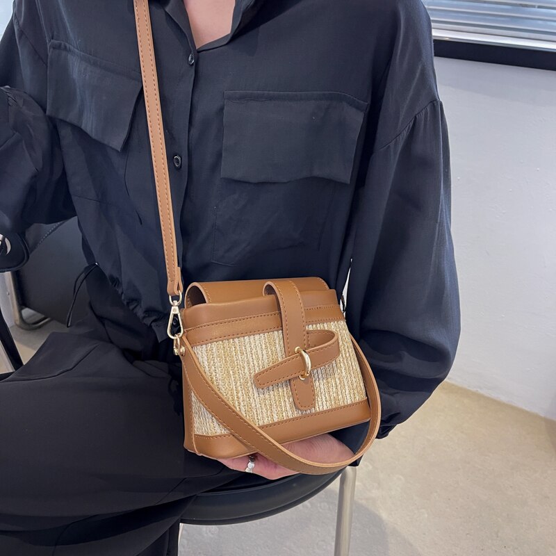 Mini Straw Bucket Bags for Women 2022 Summer Trendy Crossbody Bags Lady Travel Purses and Handbags Female Shoulder Simple Bag