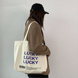 Female Shoulder Bags Ins Lazy Large Capacity Shopping Tote Bag Women Casual Simple Letter Print Canvas Class Bags Сумка Женская