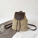 Women Straw Backpack Summer Seaside Beach Drawstring Shoulder Bags Female Fashion Handmade Weave Backpack Ladies School Bags