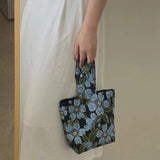 Women Canvas Tote Bag Vintage Floral Print Ladies Casual Handbag Bucket Bag Jacquard Fabric Reusable Shopping Beach Bag Summer