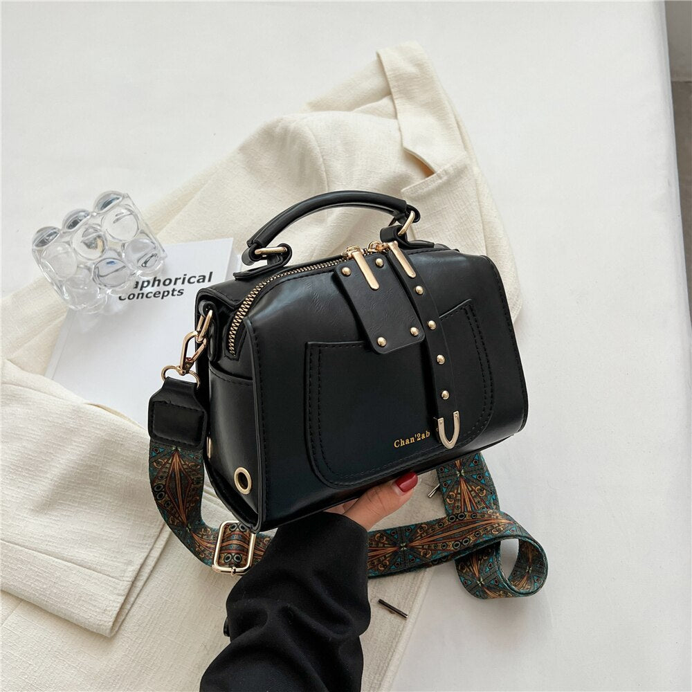 Retro PU Leather Flap Crossbody Bag with Short Handle for Women