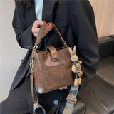 Vvsha Top Handle Small Bucket Crossbody Bags For Women 2023 Vintage Designer Wide Strap PU Leather Shoulder Ladies Handbags