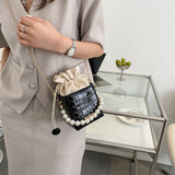 Small Square Crossbody Bags for Women Fashion Alligator Pattern PU Leather Messenger Bags Pearl Chain Female Mini Crossbody Bags