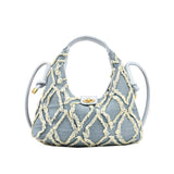 Vvsha Chic Style Handbag Denim Bags For Women Raw Edge Diamond Pattern Single Shoulder Hobo Bag 2023 Summer New Underarm Purses Bolsas