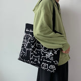2022 Women Canvas Shoulder Bag Cartoon Printing Ladies Casual Handbag Tote Bag Large Capacity Cotton Reusable Shopping Beach Bag