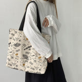 Ulzzang Canvas Bag Ins Fashion Cartoon Graffiti Print School Underarm Bags Female Casual Larger Capacity Shopper Shoulder Bag