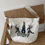 Women Canvas Shoulder Bag Goofy Printing Ladies Casual Handbag Tote Bag Large Capacity Cotton Reusable Shopping Beach Bag