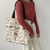 Ulzzang Canvas Bag Ins Fashion Cartoon Graffiti Print School Underarm Bags Female Casual Larger Capacity Shopper Shoulder Bag